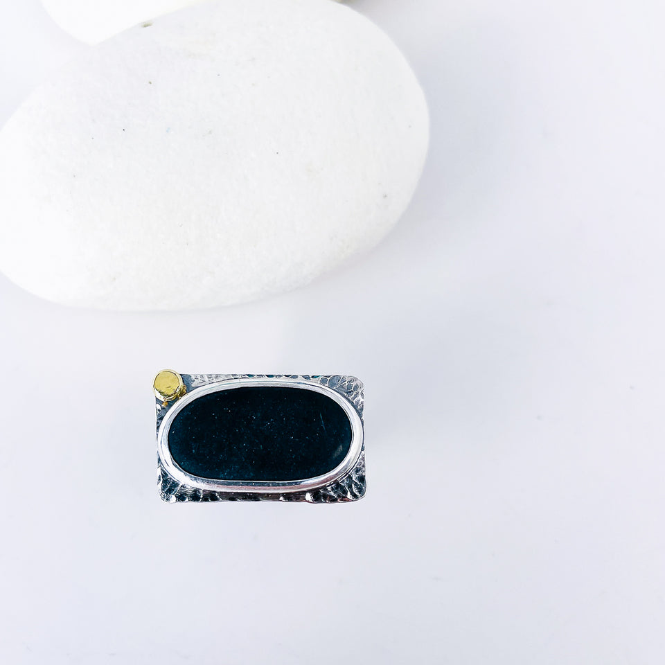 Sterling Silver Basalt Ring - Protection Talisman