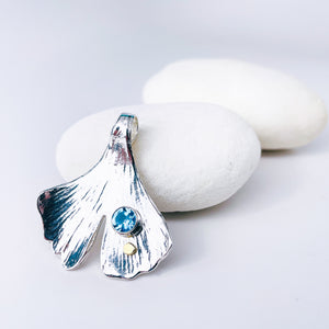 Blue Topaz Sterling Silver Ginkgo Pendant - Clarity Talisman