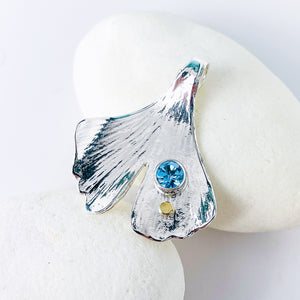 Blue Topaz Sterling Silver Ginkgo Pendant - Clarity Talisman