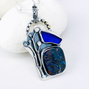 Boulder Opal and Sea Glass Necklace - Creative Awakening Talisman