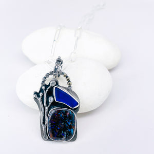 Boulder Opal and Sea Glass Necklace - Creative Awakening Talisman