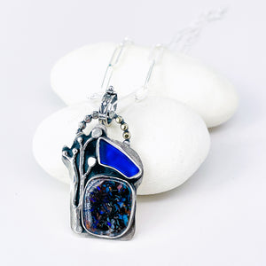 Boulder Opal and Sea Glass Necklace - Creative Awakening Talisman