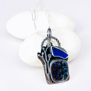 Boulder Opal and Sea Glass Necklace - Creative Awakening Talisman