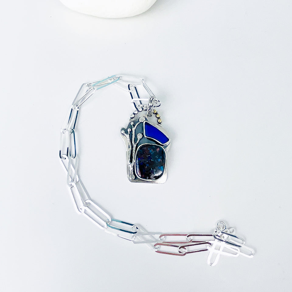 Boulder Opal and Sea Glass Necklace - Creative Awakening Talisman