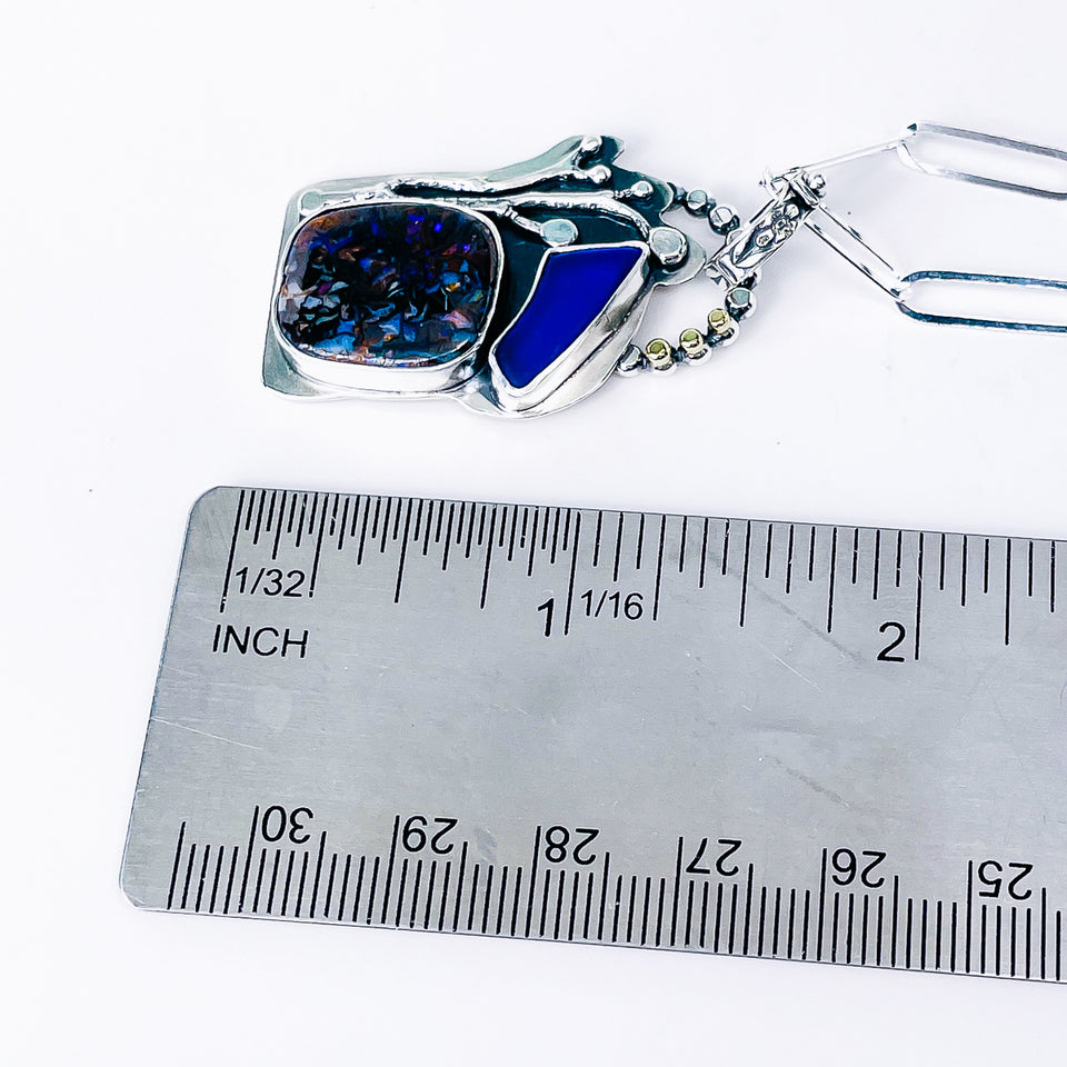 Boulder Opal and Sea Glass Necklace - Creative Awakening Talisman