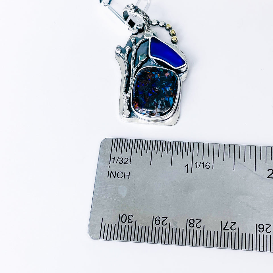 Boulder Opal and Sea Glass Necklace - Creative Awakening Talisman