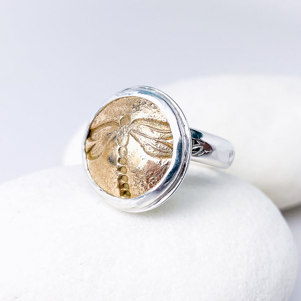 Bronze Dragonfly Ring (Adjustable) - Strength Talisman