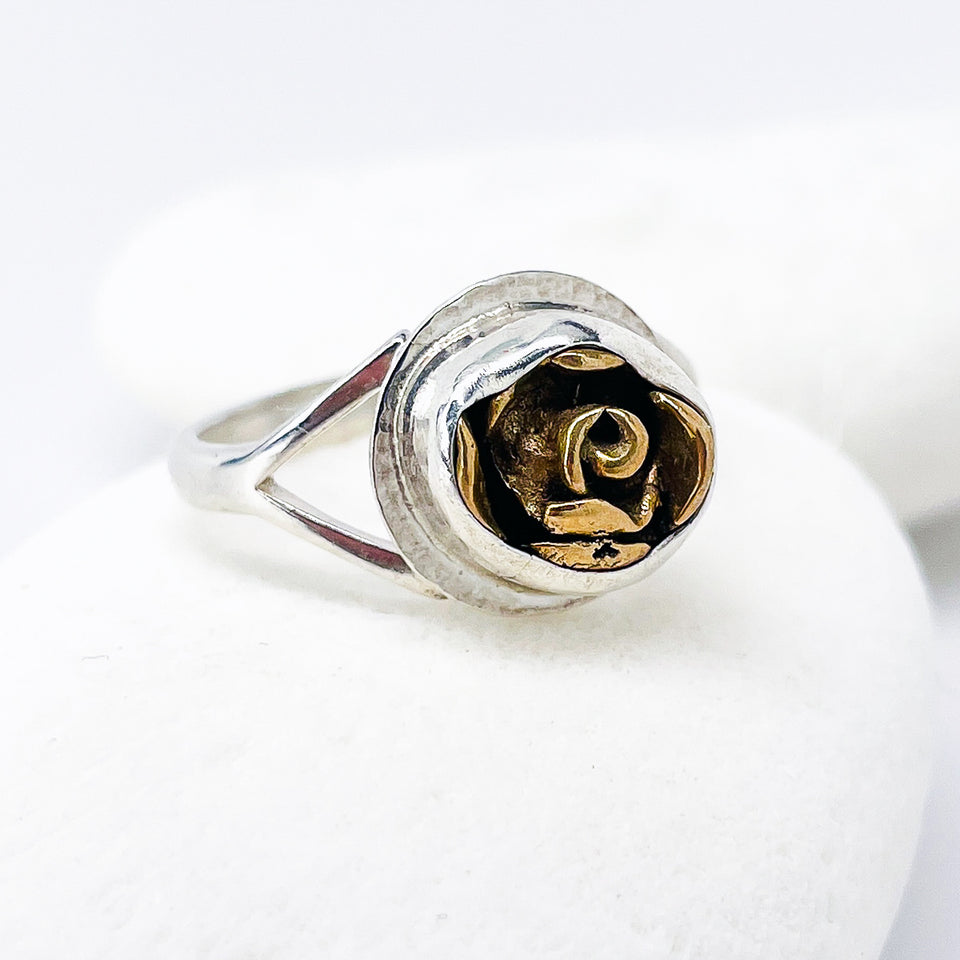 Sterling Silver Bronze Rose Ring Size 8