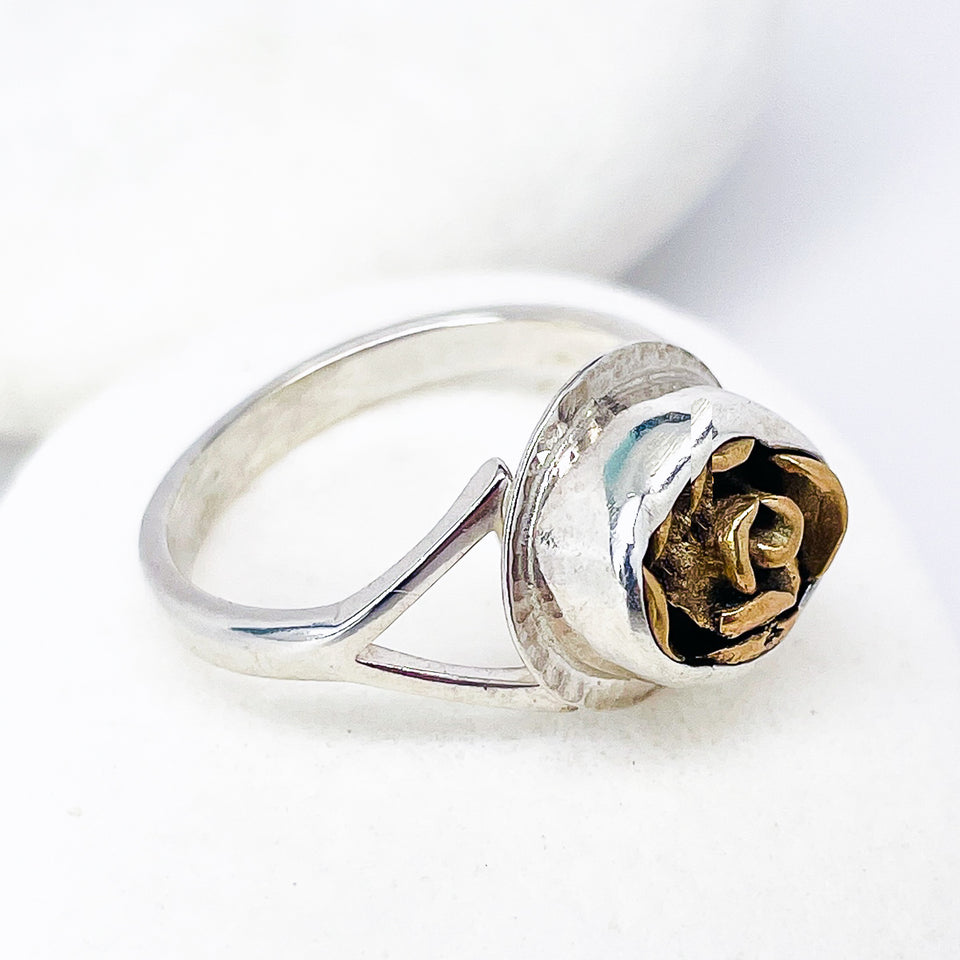Sterling Silver Bronze Rose Ring Size 8