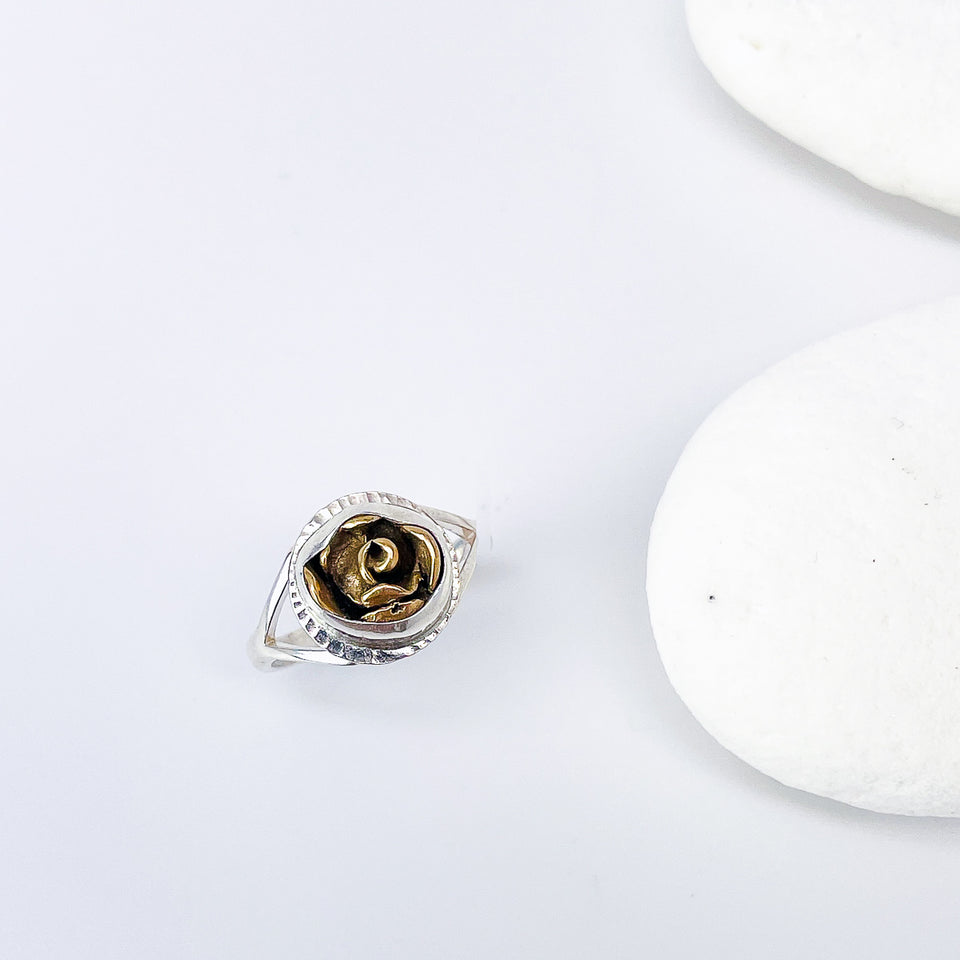 Sterling Silver Bronze Rose Ring Size 8
