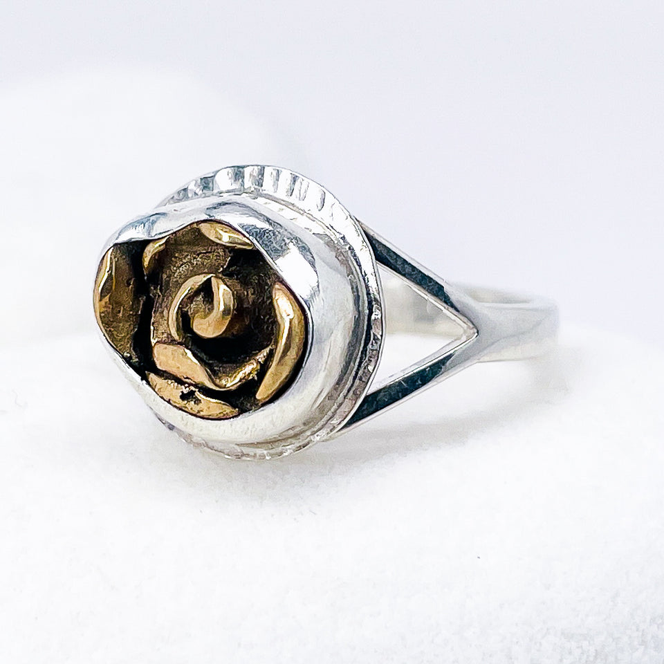 Sterling Silver Bronze Rose Ring Size 8
