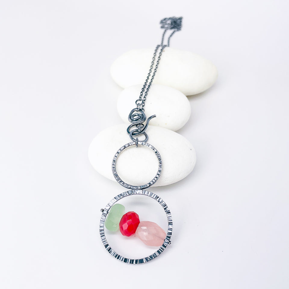 Gunmetal Double Orbit Necklace - Intuitive Flow Talisman
