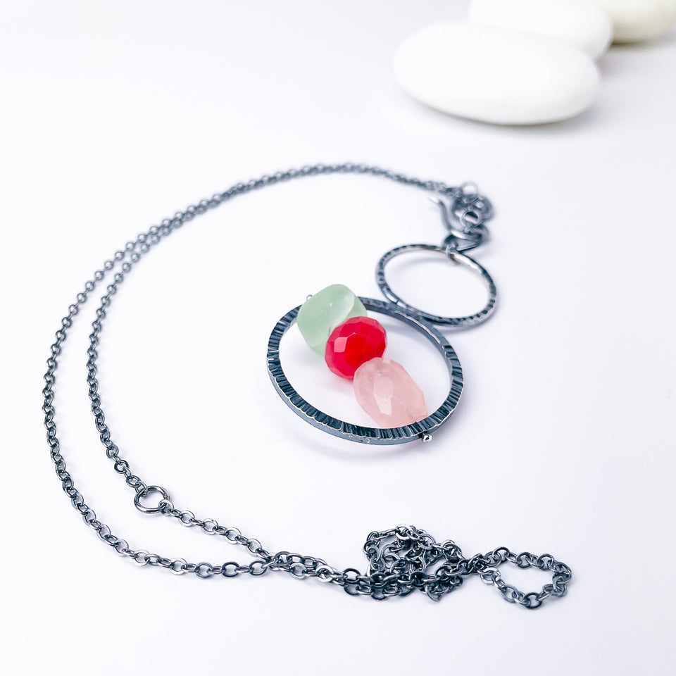 Gunmetal Double Orbit Necklace - Intuitive Flow Talisman