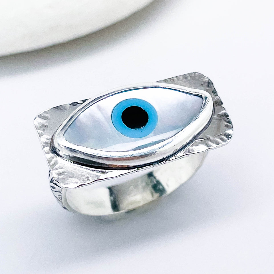 Sterling Silver Eye of Protection Ring - All Seeing Eye Talisman