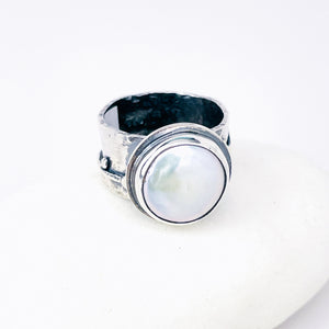 Sterling Silver Freshwater Pearl Ring - Natures Grace Talisman Size 7.5