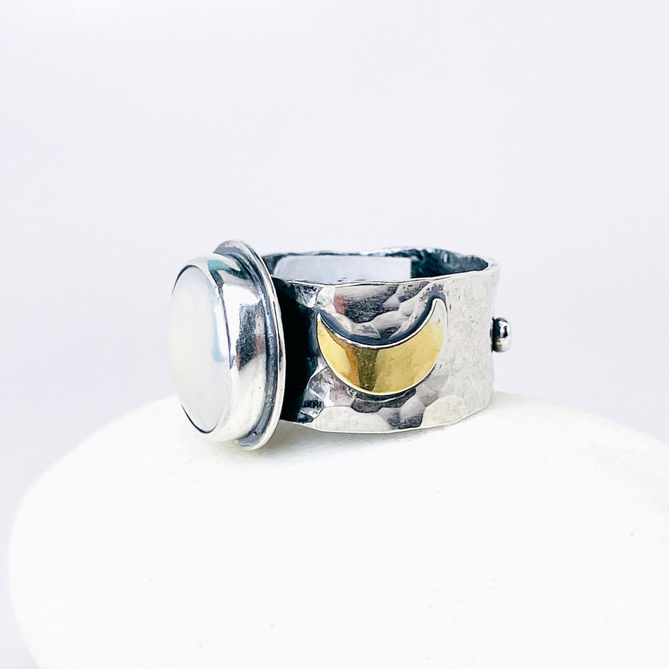 Sterling Silver Freshwater Pearl Ring - Natures Grace Talisman Size 7.5