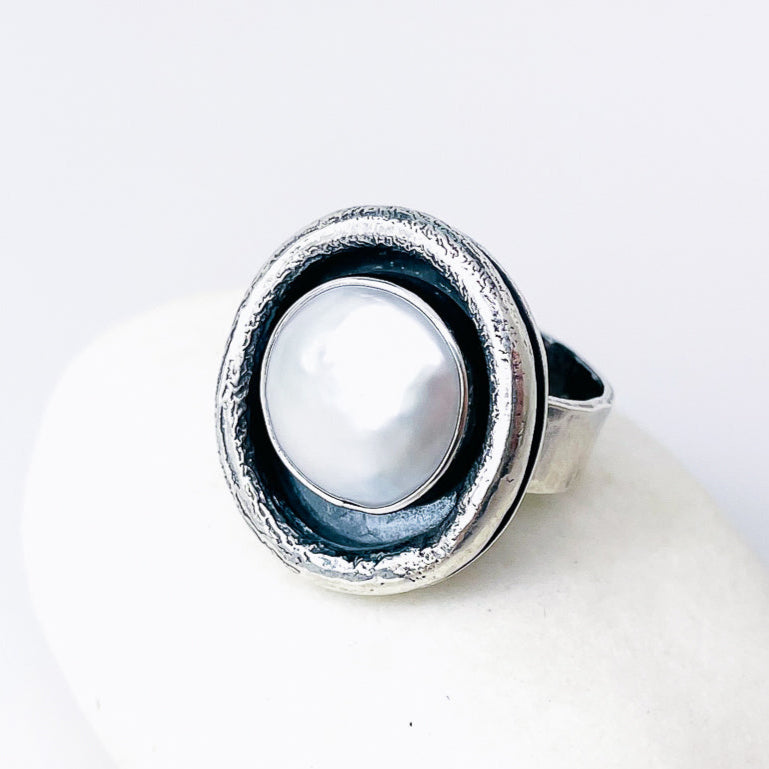 Sterling Silver Freshwater Pearl Ring Size 6 3/4 - Peace Talisman
