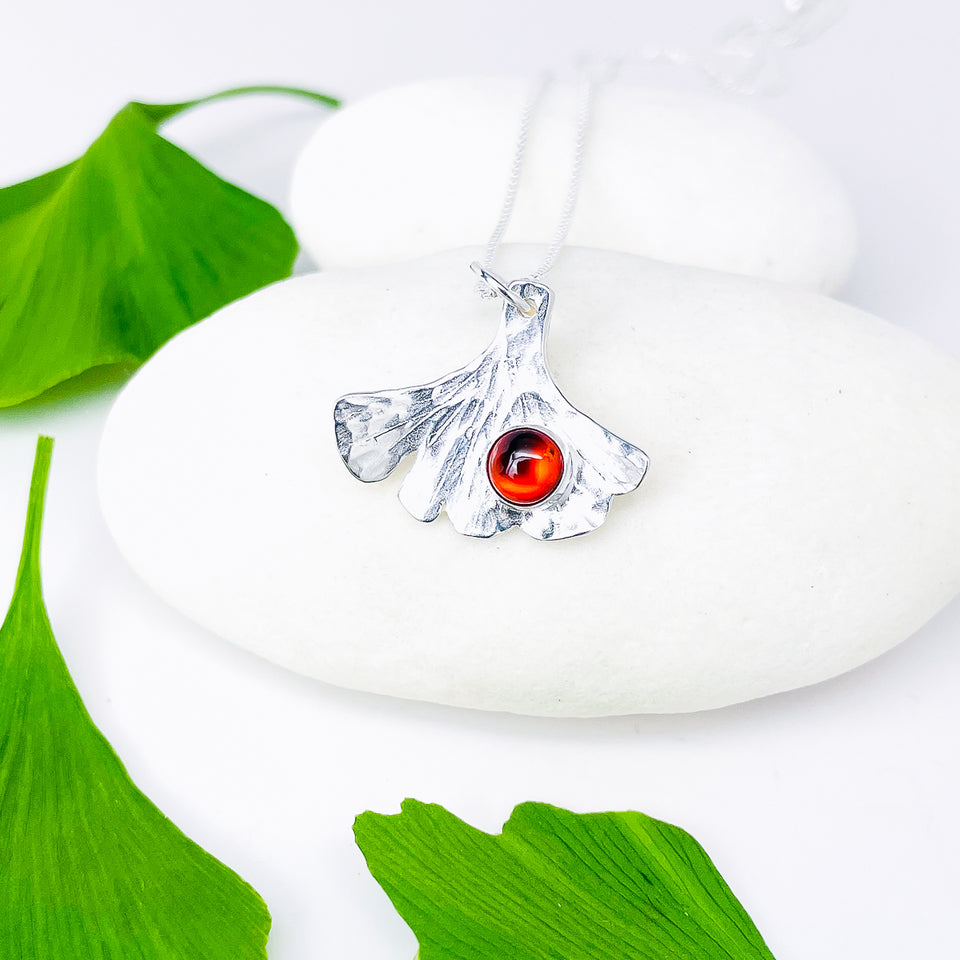 Sterling Silver Ginkgo Pendant Necklace - Resilience Talisman