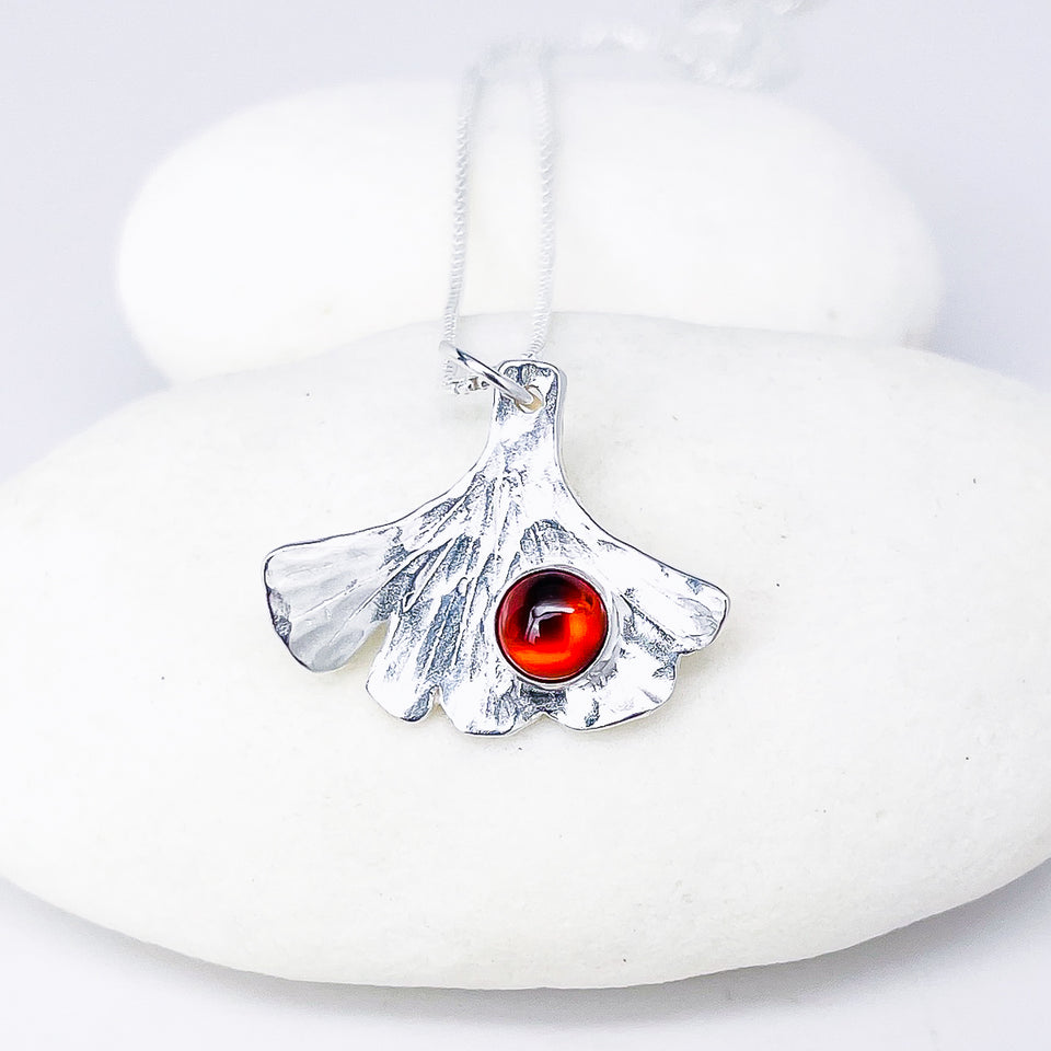 Sterling Silver Ginkgo Pendant Necklace - Resilience Talisman