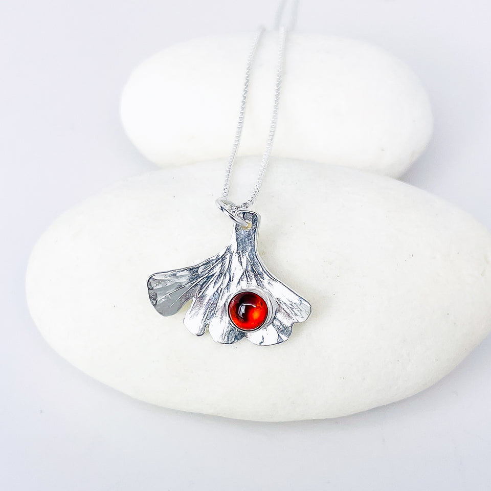 Sterling Silver Ginkgo Pendant Necklace - Resilience Talisman