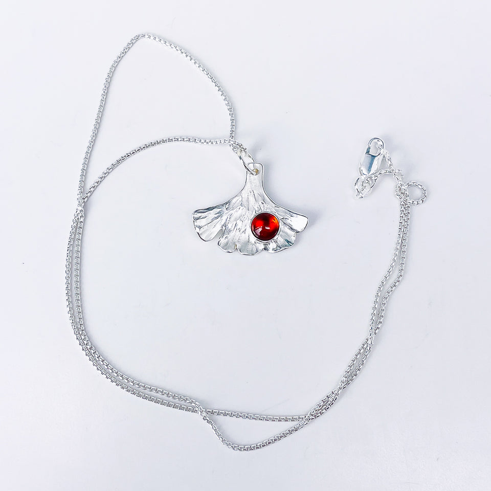 Sterling Silver Ginkgo Pendant Necklace - Resilience Talisman