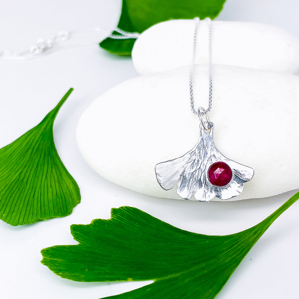 Sterling Silver Ginkgo Pendant Necklace - Resilience Talisman