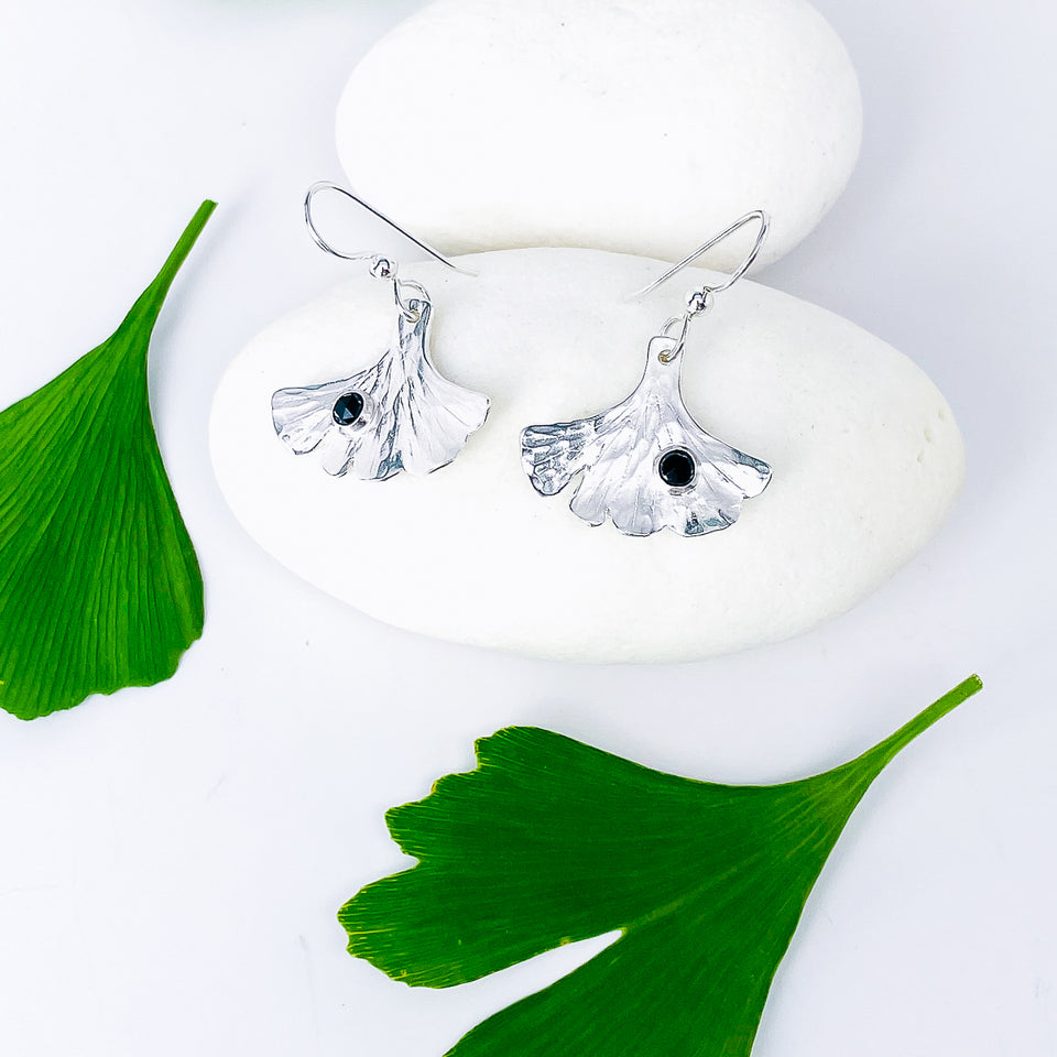 Sterling Silver Ginkgo Earrings