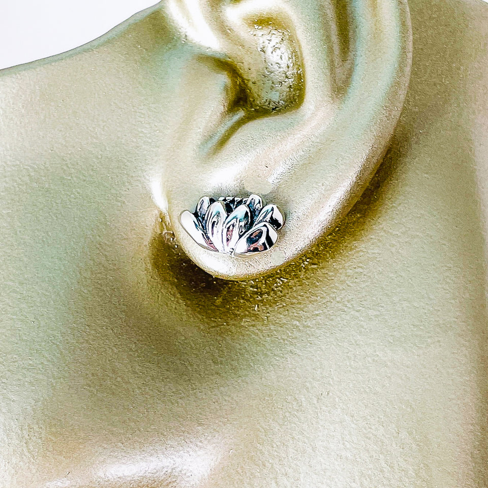 Sterling Silver Lotus Flower Earrings - Lotus Sterling Silver Studs