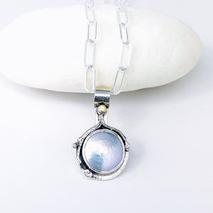 Sterling Silver Pearl Pendant Necklace - Stillness Talisman - DawnsArtisanJewelry.com