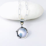 Sterling Silver Pearl Pendant Necklace - Stillness Talisman - DawnsArtisanJewelry.com