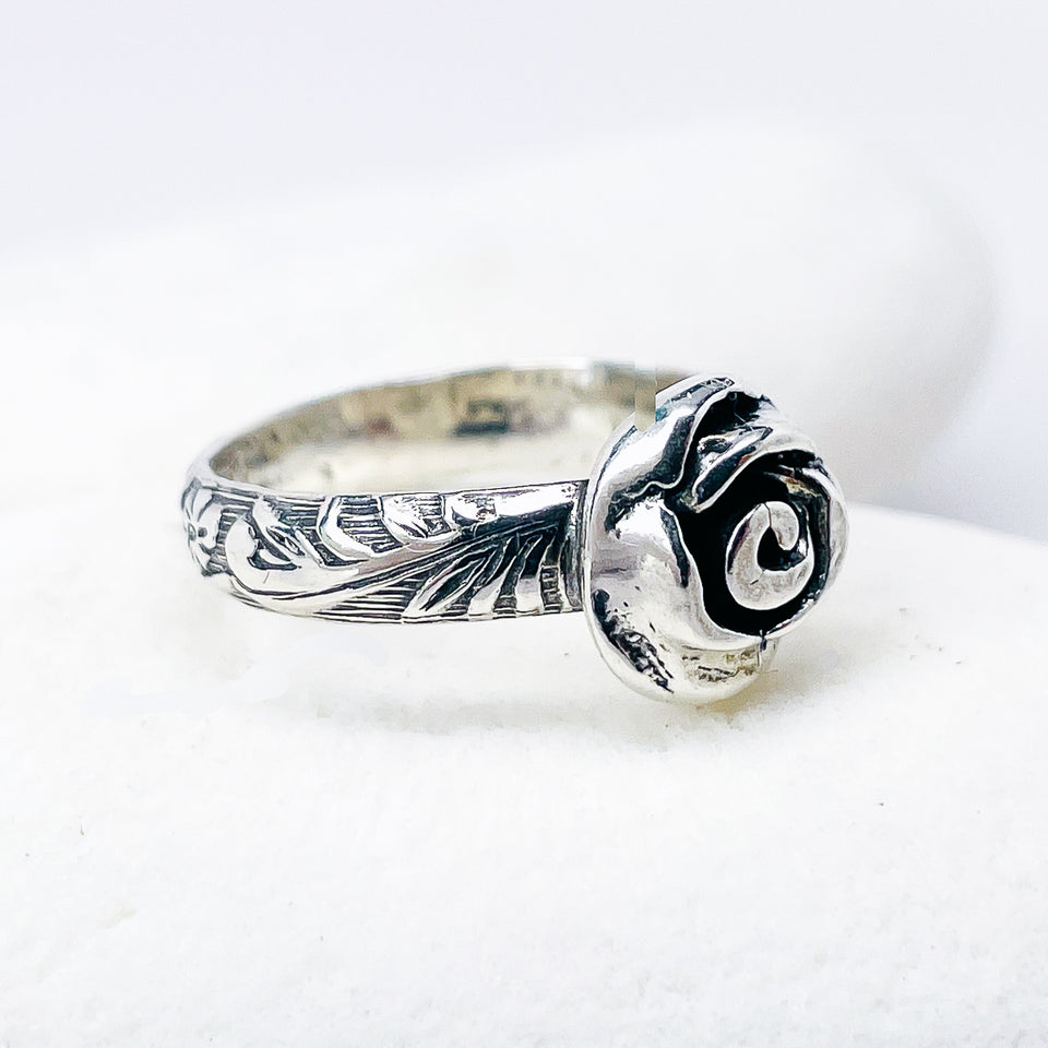Sterling Silver Rose Ring Size 7 1/2 - Love Talisman