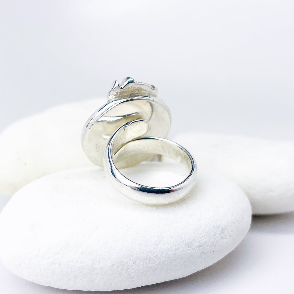 Sterling Silver Turquoise Lotus Ring (Adj.) - Inner Stillness Talisman