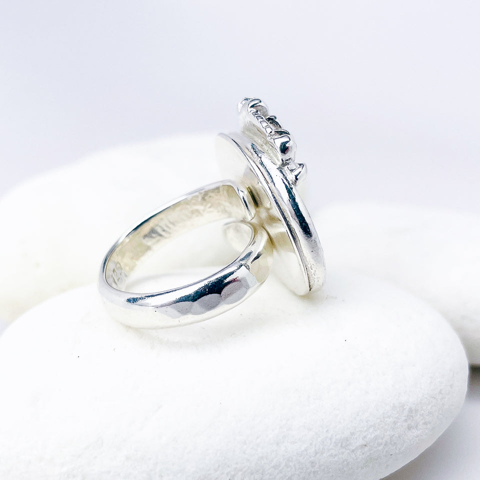 Sterling Silver Turquoise Lotus Ring (Adj.) - Inner Stillness Talisman