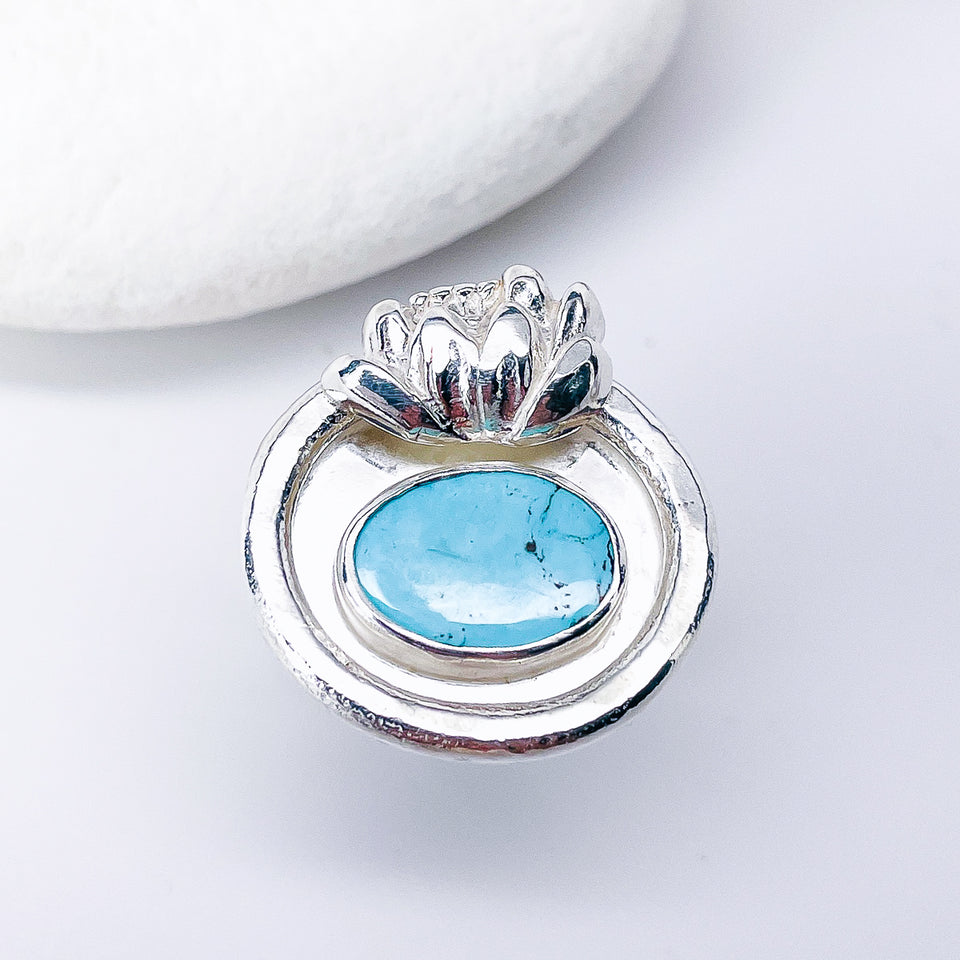 Sterling Silver Turquoise Lotus Ring (Adj.) - Inner Stillness Talisman