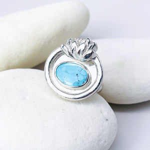 Sterling Silver Turquoise Lotus Ring (Adj.) - Inner Stillness Talisman