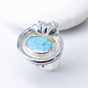 Sterling Silver Turquoise Lotus Ring (Adj.) - Inner Stillness Talisman