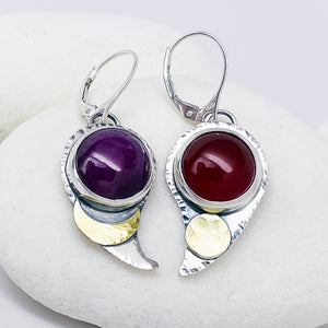 Sterling Silver Tear Drop Earrings - Ruby & Carnelian Wabi Sabi Earrings