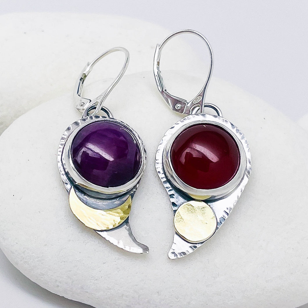 Sterling Silver Tear Drop Earrings - Ruby & Carnelian Wabi Sabi Earrings