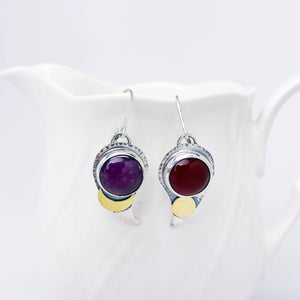 Sterling Silver Tear Drop Earrings - Ruby & Carnelian Wabi Sabi Earrings