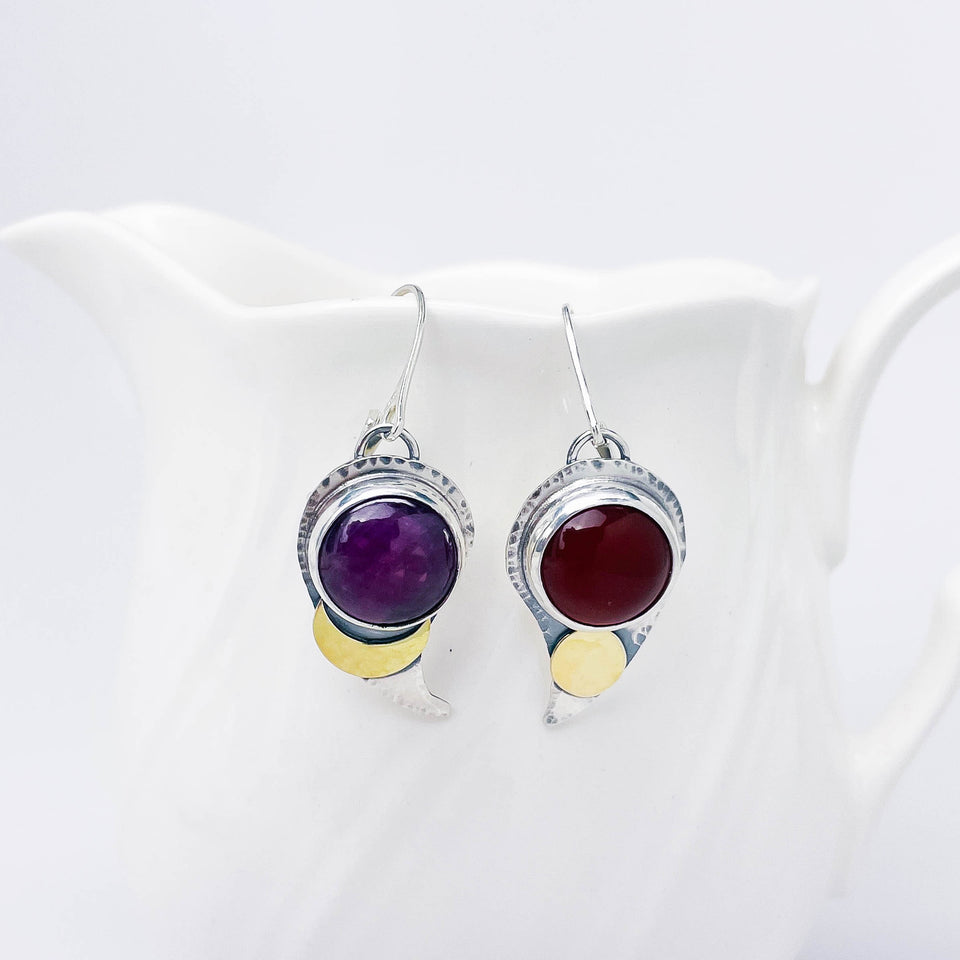 Sterling Silver Tear Drop Earrings - Ruby & Carnelian Wabi Sabi Earrings