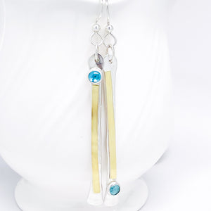 New! Sterling Silver Stick Totem Earrings - Apatite and Gold Earrings