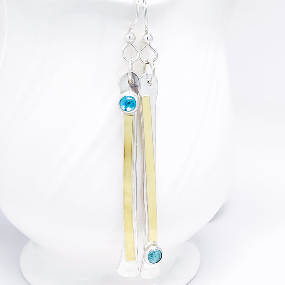New! Sterling Silver Stick Totem Earrings - Apatite and Gold Earrings