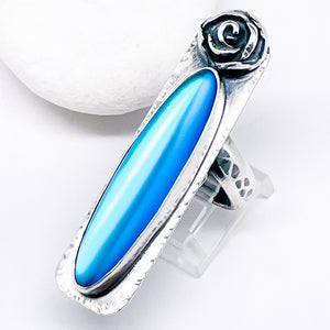 Sterling Silver Opalite Ring - Rose Ring Sizes 6 1/2 to 8 1/2
