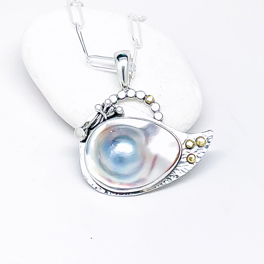 Sterling Silver Pearl Pendant Necklace | The Wave