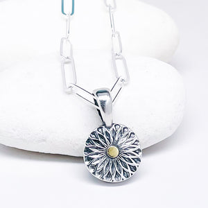 Sterling Silver Pearl Reversible Necklace - Sunburst Mandala Necklace