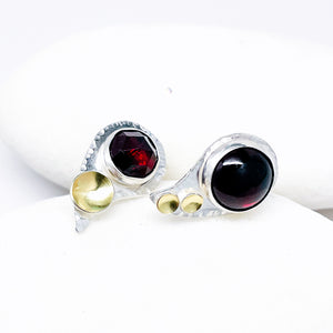 Sterling Silver Rain Drop Post Earrings - Garnet and Gold