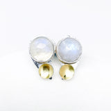 Sterling Silver Rain Drop Post Earrings - Moonstone and Gold