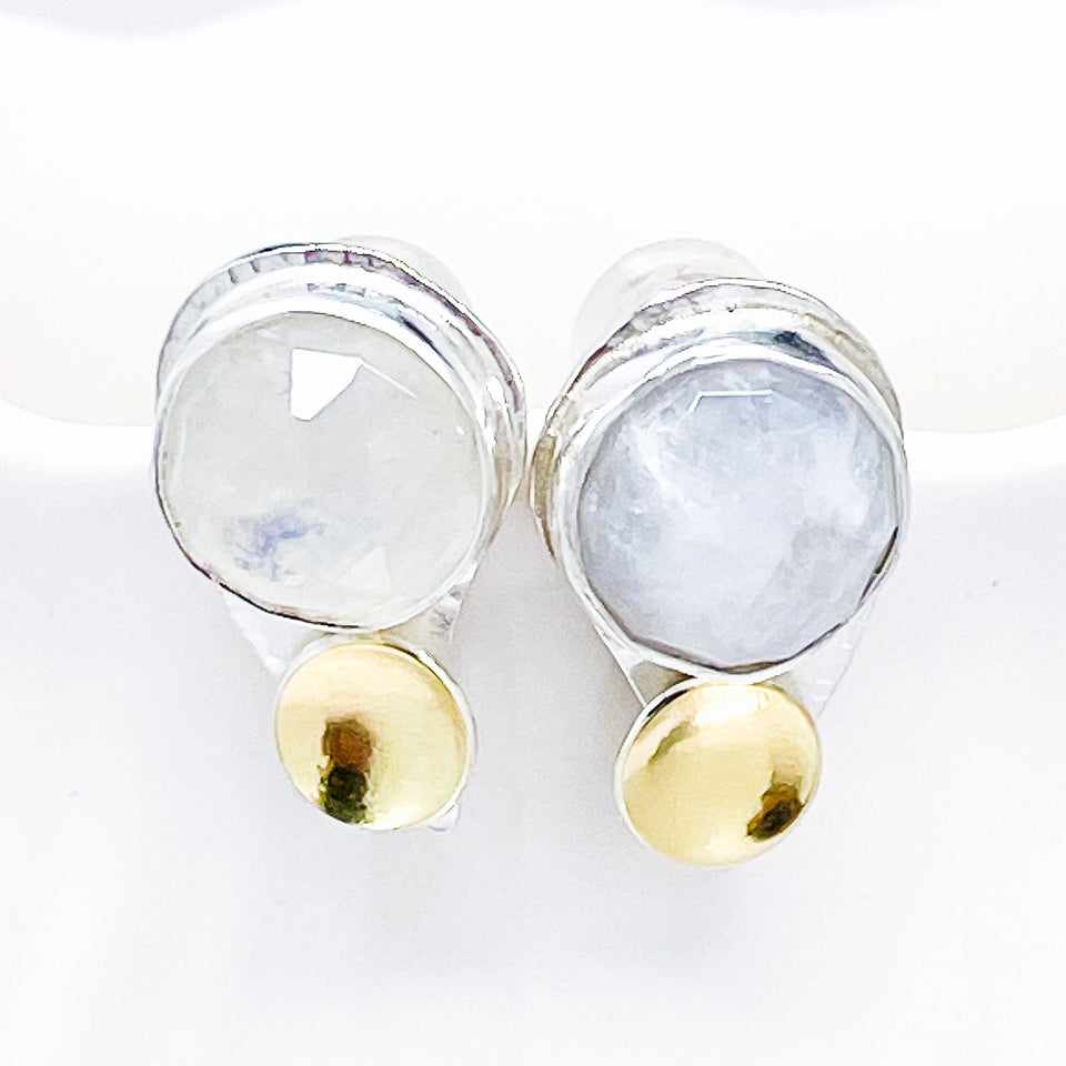 Sterling Silver Rain Drop Post Earrings - Moonstone and Gold