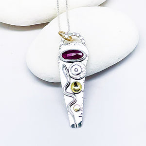 Sterling Silver Snake Pendant - Ruby and Gold