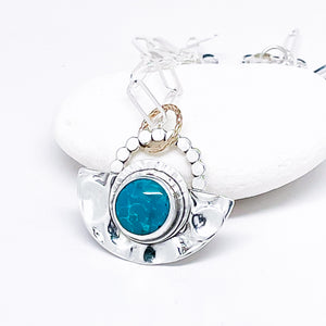 Sterling Silver Turquoise Pendant Necklace - Half Moon Pendant